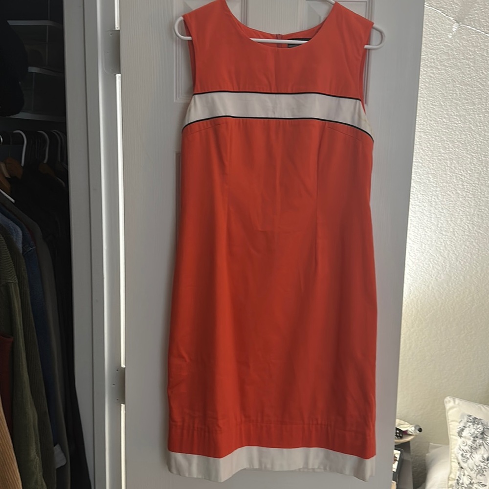 Orange pencil skirt dress with white trim